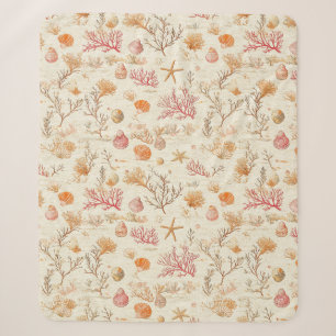 Rustic Coastal - Seashells, Starfish, Reef (5) Sherpa Blanket