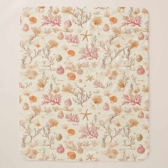 Rustic Coastal - Seashells, Starfish, Reef (5) Sherpa Blanket (Front)