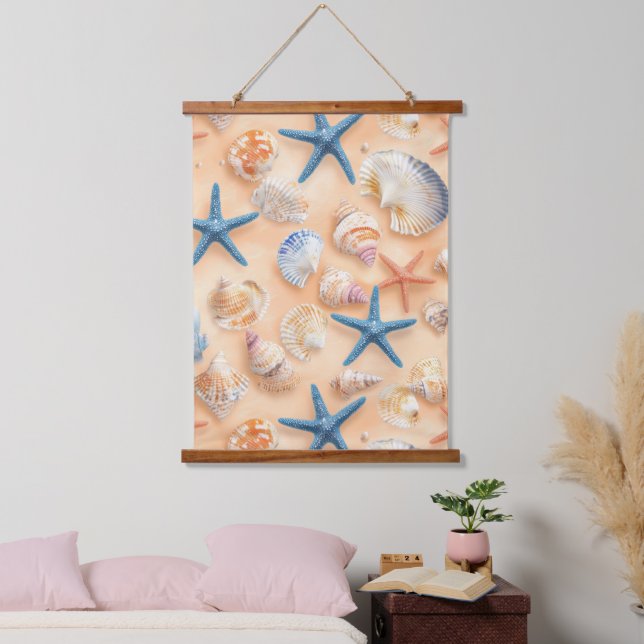 Rustic Coastal - Seashells, Starfish, Reef (6) Hanging Tapestry (Bedroom)