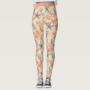 Rustic Coastal - Seashells, Starfish, Reef (6) Leggings