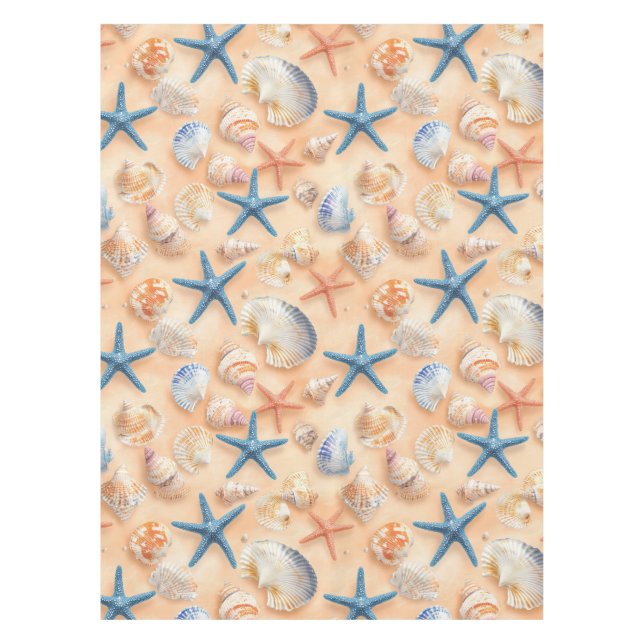 Rustic Coastal - Seashells, Starfish, Reef (6) Tablecloth (Front)