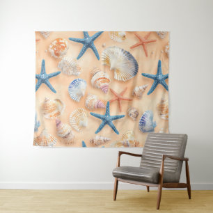 Rustic Coastal - Seashells, Starfish, Reef (6) Tapestry