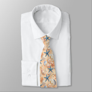 Rustic Coastal - Seashells, Starfish, Reef (6) Tie