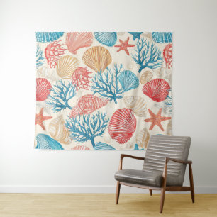 Rustic Coastal - Seashells, Starfish, Reef (7) Tapestry