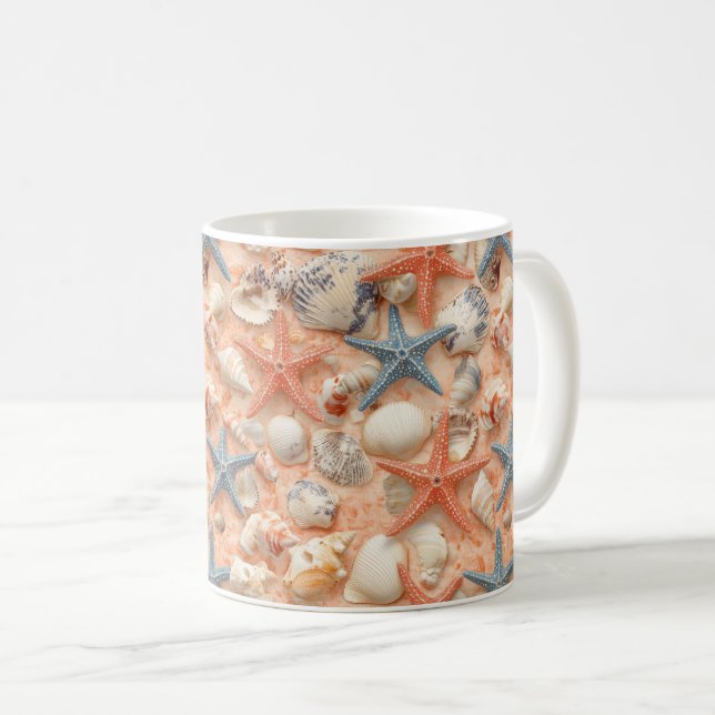 Rustic Coastal - Seashells, Starfish, Reef (8) Coffee Mug (Front Right)