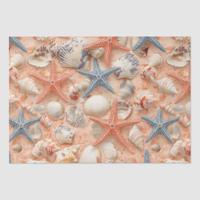 Rustic Coastal - Seashells, Starfish, Reef (8) Tissue Paper (Front)