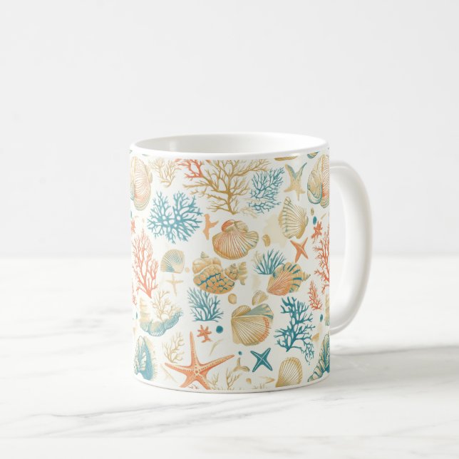Rustic Coastal - Seashells, Starfish, Reef (9) Coffee Mug (Front Right)