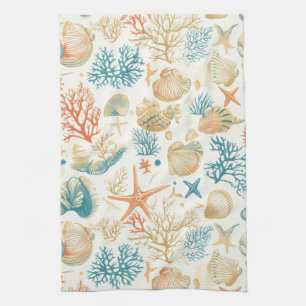 Rustic Coastal - Seashells, Starfish, Reef (9) Tea Towel
