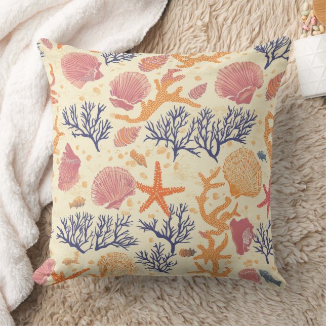 Rustic Coastal - Seashells, Starfish, Reef Cushion (Blanket)