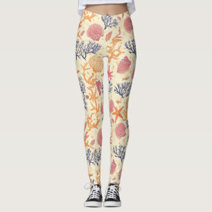 Rustic Coastal - Seashells, Starfish, Reef Leggings