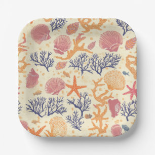 Rustic Coastal - Seashells, Starfish, Reef Paper Plate