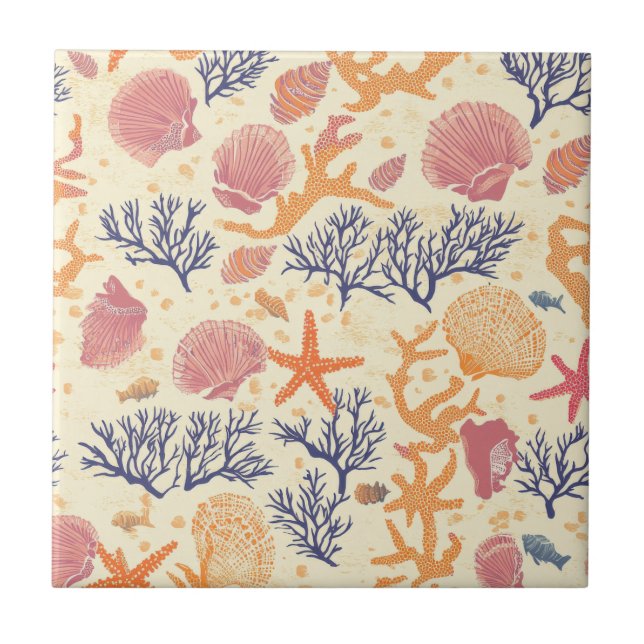 Rustic Coastal - Seashells, Starfish, Reef Tile (Front)