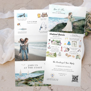 Rustic Coastal Seaside Ocean Wedding Tri-Fold Invitation