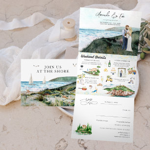 Rustic Coastal Seaside Ocean Wedding Tri-Fold Invitation