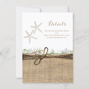 Rustic Coastal Starfish Burlap Wedding Details Invitation