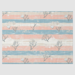 Rustic Coastal Stripes with Seashells and Coral Tissue Paper