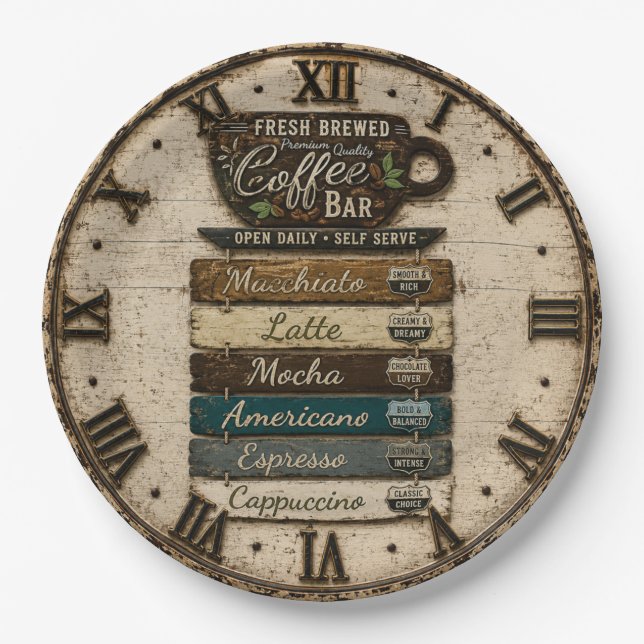 Rustic Coffee Bar Kitchen Farmhouse  Decor  Paper Plate (Front)