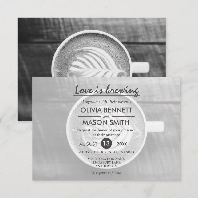 Rustic Coffee Bean-Love is Brewing Wedding Card (Front/Back)