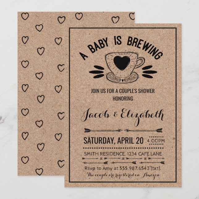 Rustic Coffee Couples Baby Shower Baby Brewing Invitation (Front/Back)