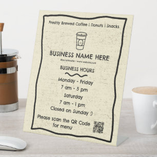 Rustic Coffee Cup Café Opening Hours QR Code Pedes Pedestal Sign