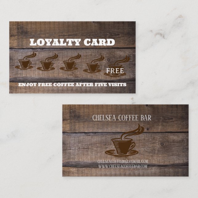 Rustic Coffee Cups Business Bar Professional  Loyalty Card (Front/Back)