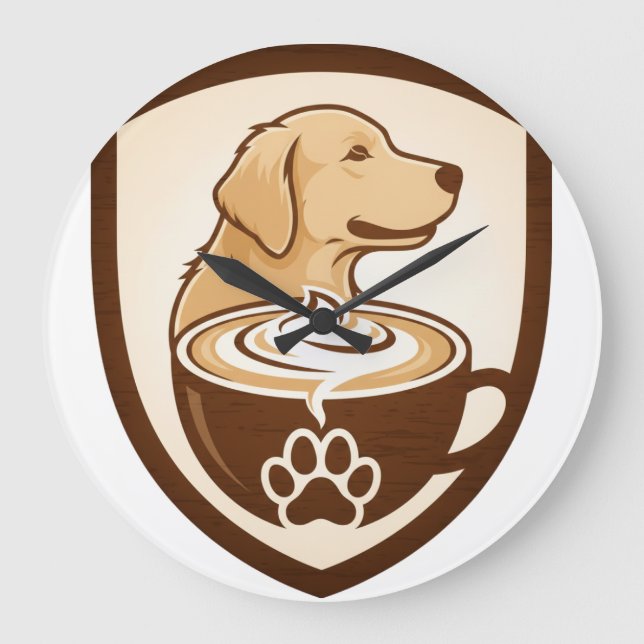 Rustic Coffee & Golden Retriever Shield Logo - Cof Large Clock (Front)