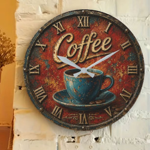 Rustic Coffee Large Clock
