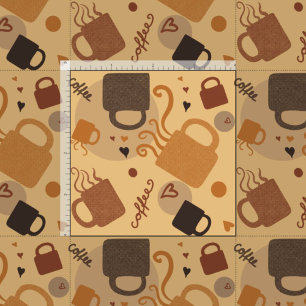 Rustic Coffee Love - Mug and Heart Pattern Fabric