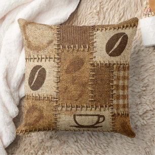 Rustic Coffee Patchwork Quilted Throw Pillow
