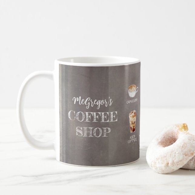 Rustic Coffee Shop Family or Business Brown Coffee Mug (With Donut)
