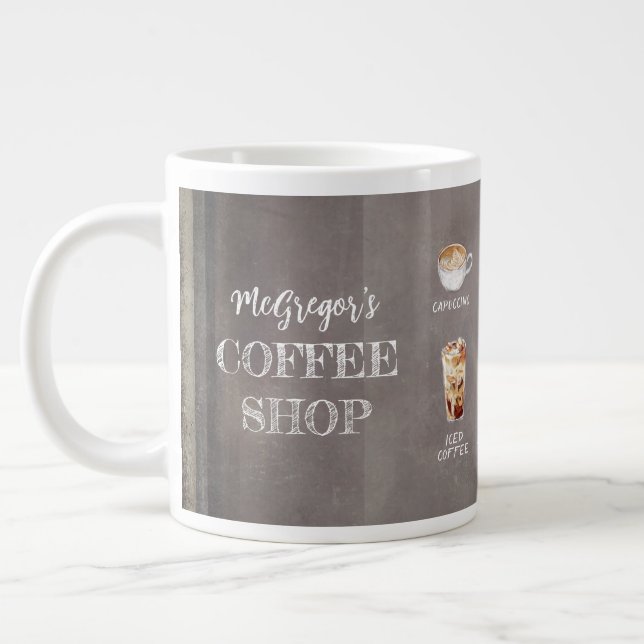 Rustic Coffee Shop Family or Business Brown Large Coffee Mug (Left)