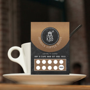 Rustic coffee shop logo chalkboard loyalty punch business card