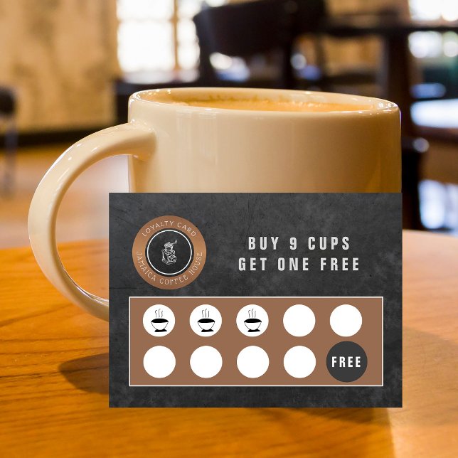 Rustic coffee shop punch holes chalkboard loyalty business card (Creator Uploaded)