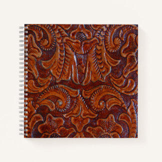 Rustic Cognac Tooled Leather PRINT Spiral Notebook
