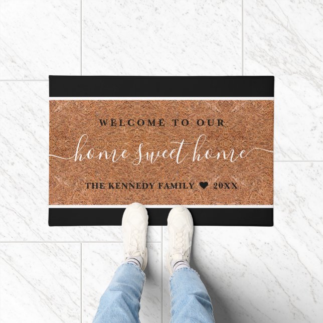 Rustic Coir Family Name Home Sweet Home Welcome  Doormat (Indoor)