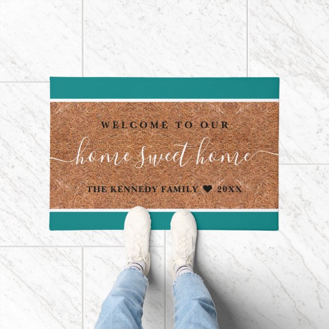 Rustic Coir Family Name Welcome Home Sweet Home   Doormat (Indoor)