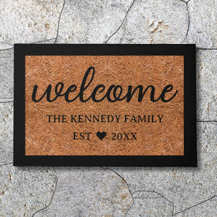 Rustic Coir Look Welcome Family Name Personalized Doormat