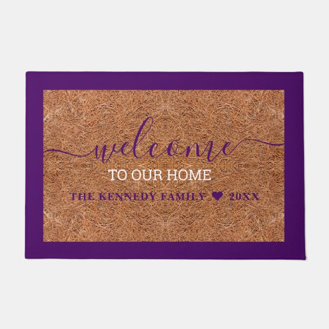Rustic Coir Purple Welcome Home  Family Name Doormat (Front)