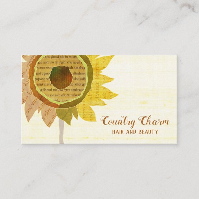 Rustic Collage Sunflowers Hair Stylist Business Card (Front)