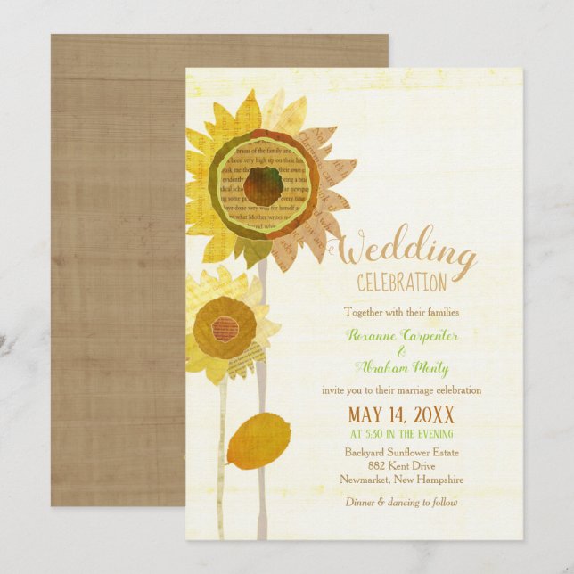 Rustic Collage Sunflowers Wedding Invitation (Front/Back)
