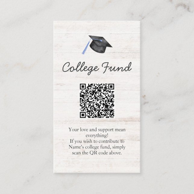 Rustic College Fund Graduation QR Code Enclosure Card (Front)