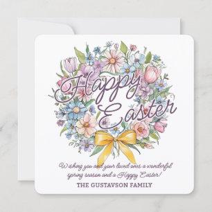 Rustic Colorful Floral Wreath With Yellow Bow Holiday Card