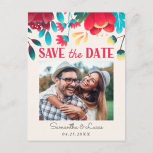 Rustic Colorful Florals Photo Save the Date Announcement Postcard