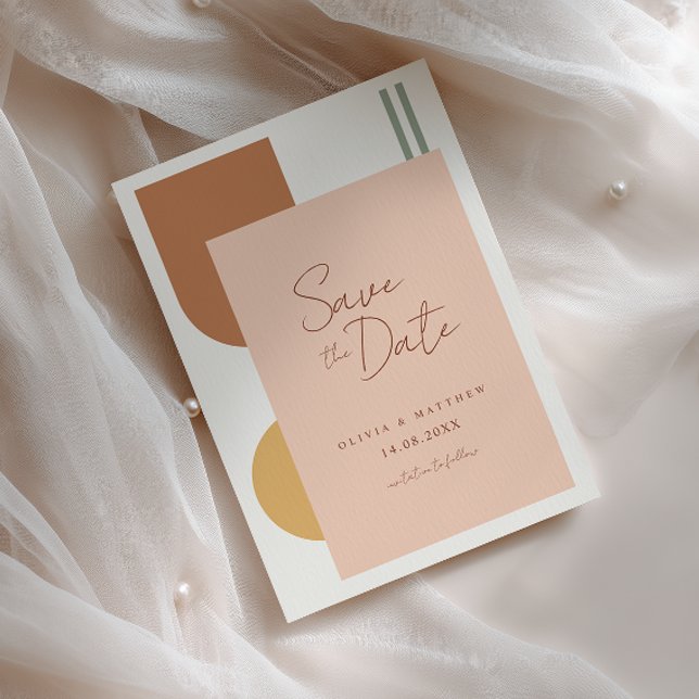 Rustic Colourful Arches Coral Pink Boho Wedding Save The Date (Creator Uploaded)