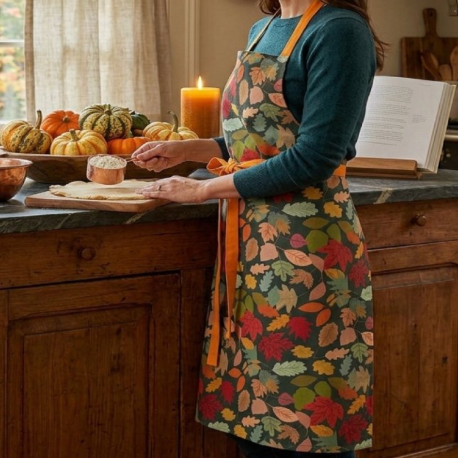 Rustic Colourful Autumn Leaves Seamless Pattern Apron (Creator Uploaded)