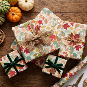 Rustic Colourful Autumn Leaves Seamless Pattern Wrapping Paper