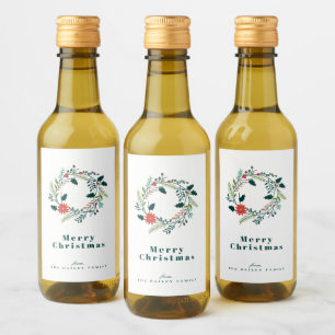 Rustic Colourful Christmas Wreath Holiday Wine Label