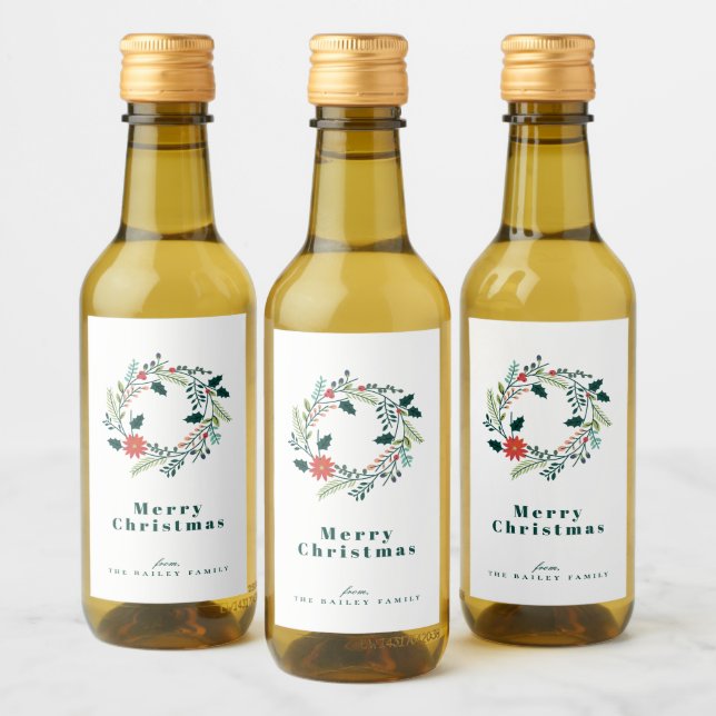 Rustic Colourful Christmas Wreath Holiday Wine Label (Bottles)