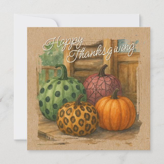 Rustic Colourful Fall Pumpkins Holiday Card (Front)