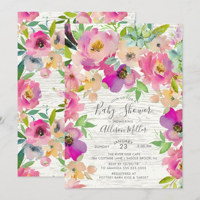 Rustic Colourful  Floral Baby Shower Invitation (Front/Back)